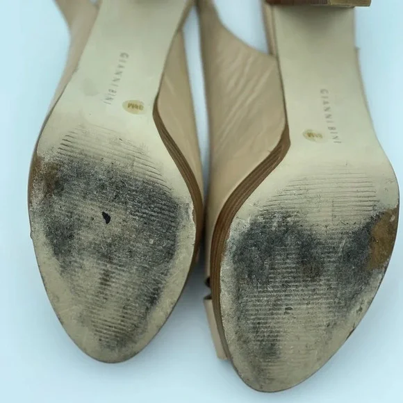 Gianni Bini tan wood heel open toe slingback high heel sandal - Picture 4 of 7